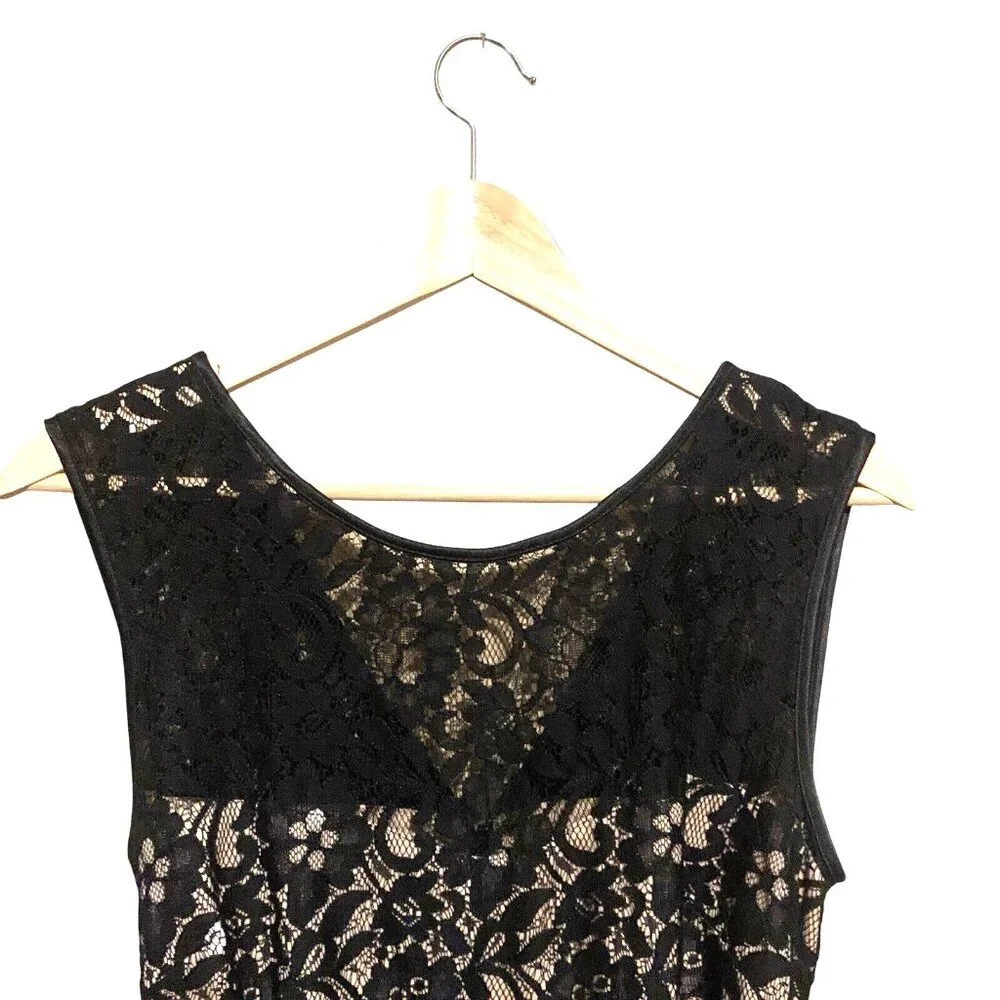Betsy & Adam Women's Black Lace Over Beige Bow Party Cocktail Dress Sz 12 Witchy